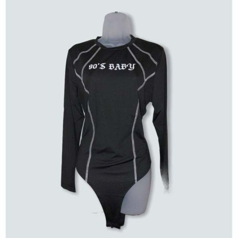 Sport Stripe Bodysuit Ladies Plus Retro 90's BABY Knit Exposed Seam Top NWOT 2X - Picture 3 of 6